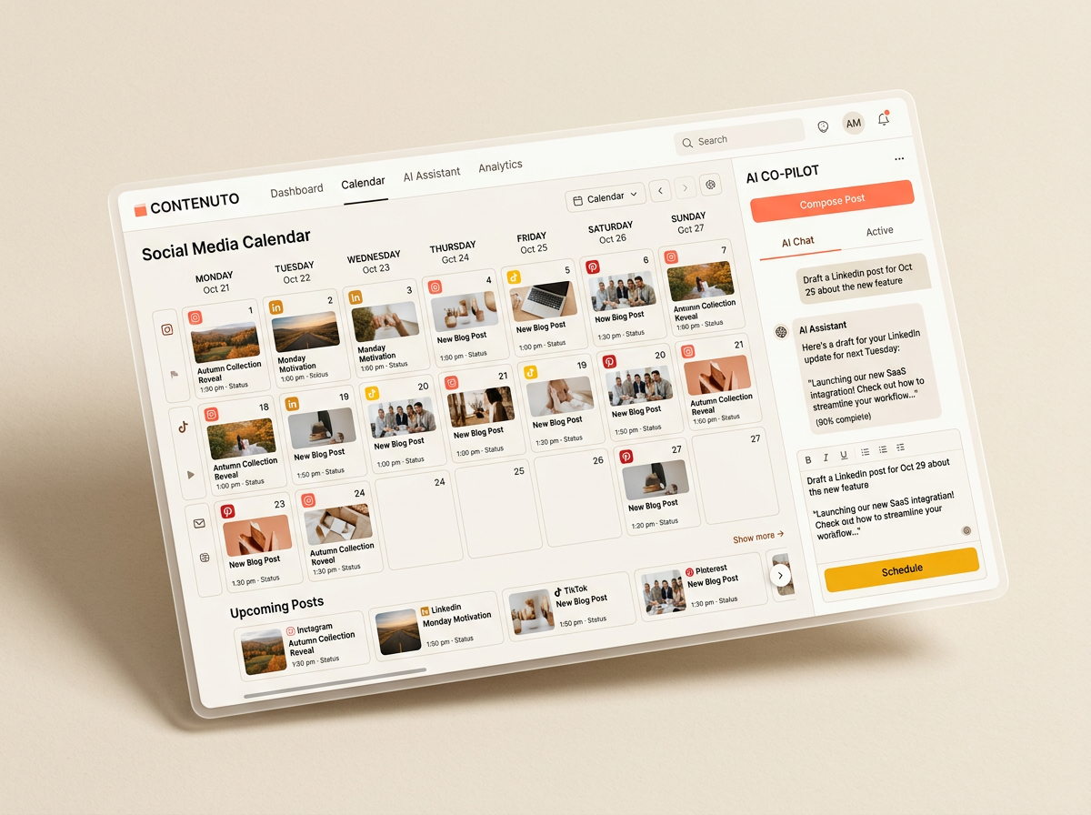 Dropping Posts dashboard with content calendar and AI co-pilot